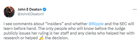 Только судья и узкий круг сотрудников суда узнают о решении до того, как оно будет обнародовано Источник: Twitter  Джона Дитона