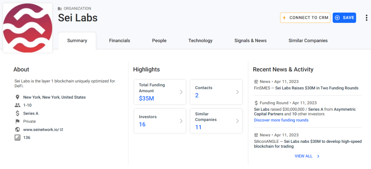 Инвестиционная активность Sei Labs (Crunchbase)