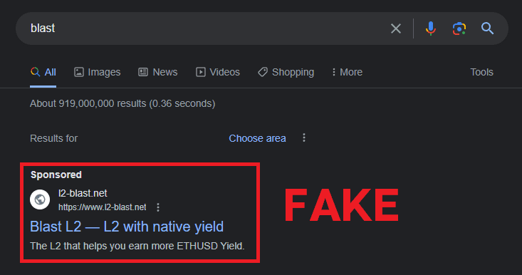 Фішингове посилання Джерело: Google