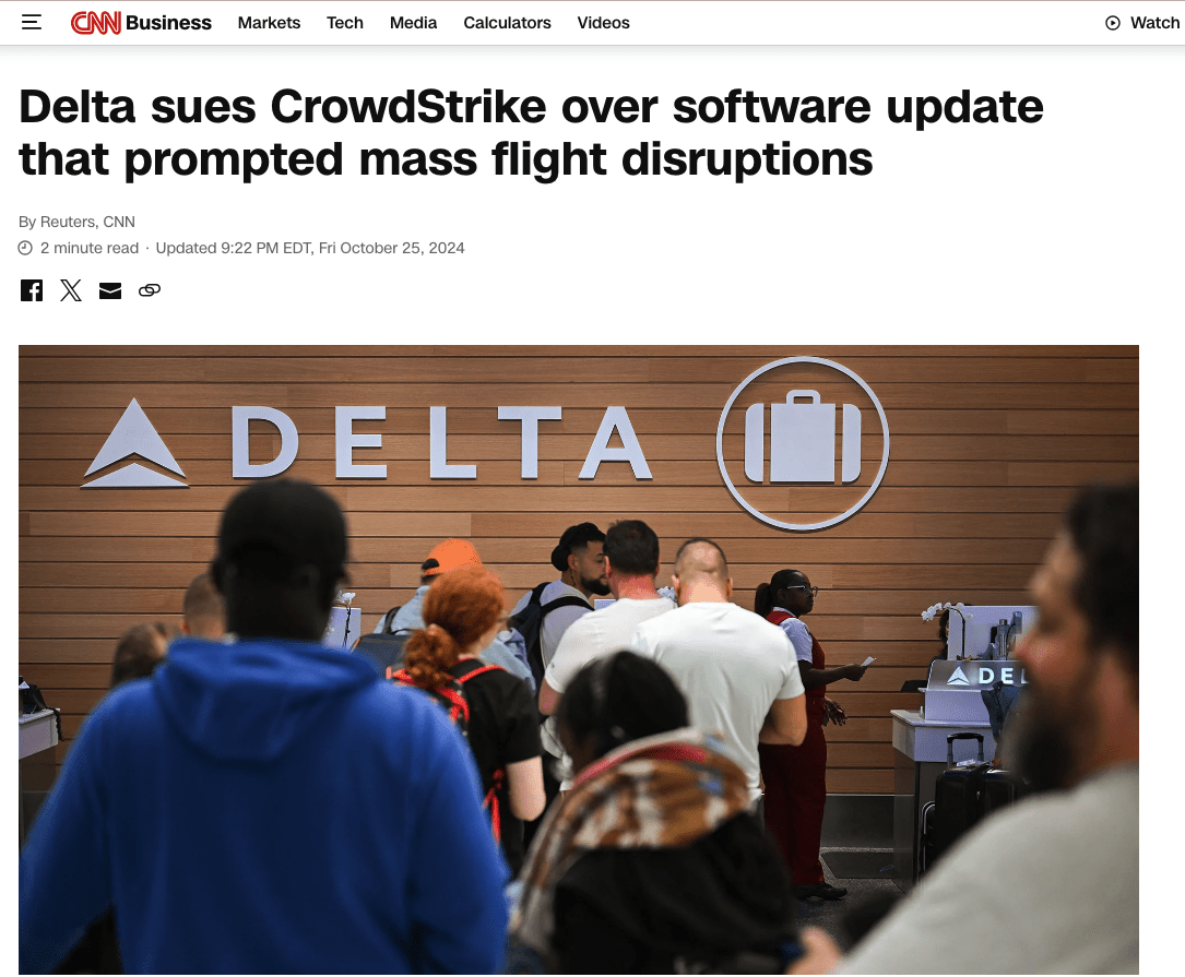 CNN article covering Delta vs CrowStrike case. Source: cnn.com 