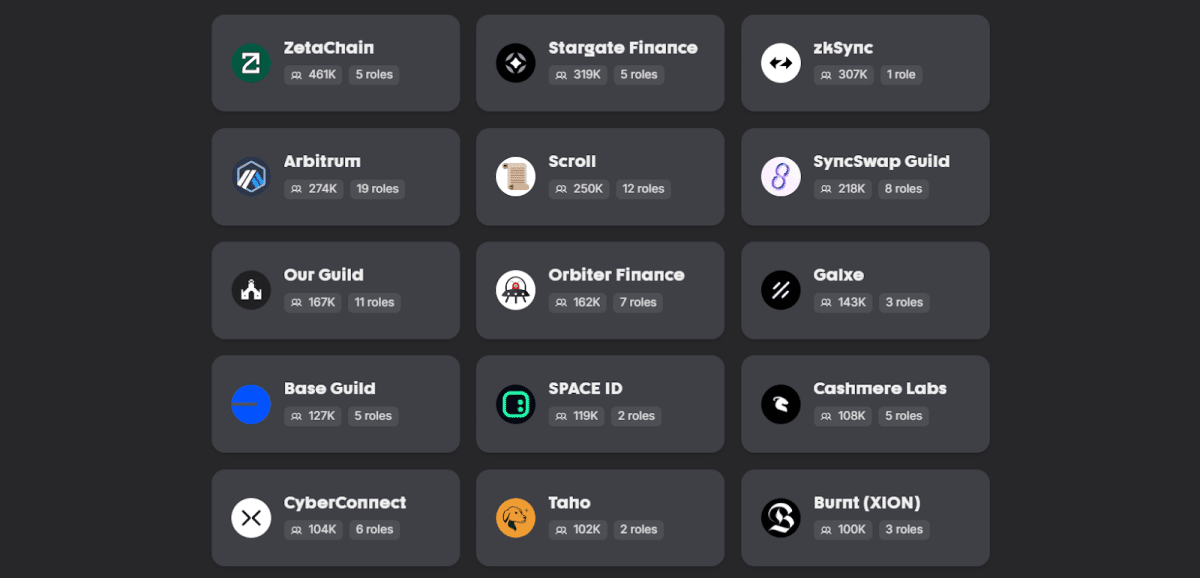 Деякі з представлених проєктів на Guild. Джерело:(https://guild.xyz/explorer)