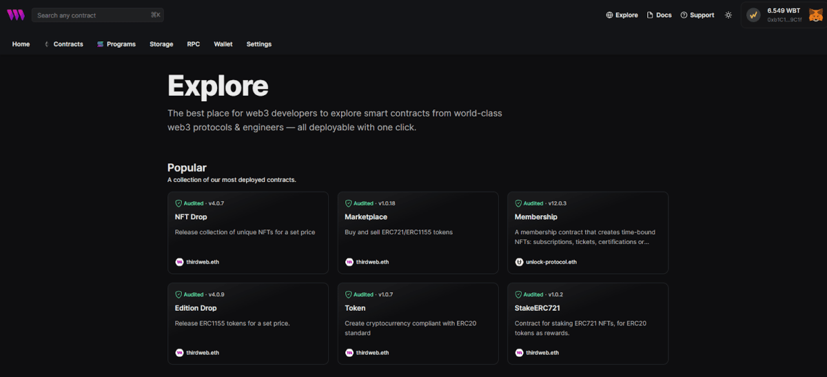 Types of contracts that can be created on Thirdweb. Source: thirdweb.com