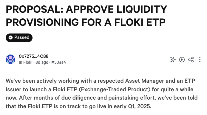 Floki DAO’s proposal to allocate resources for the Floki ETP. Source: Floki DAO