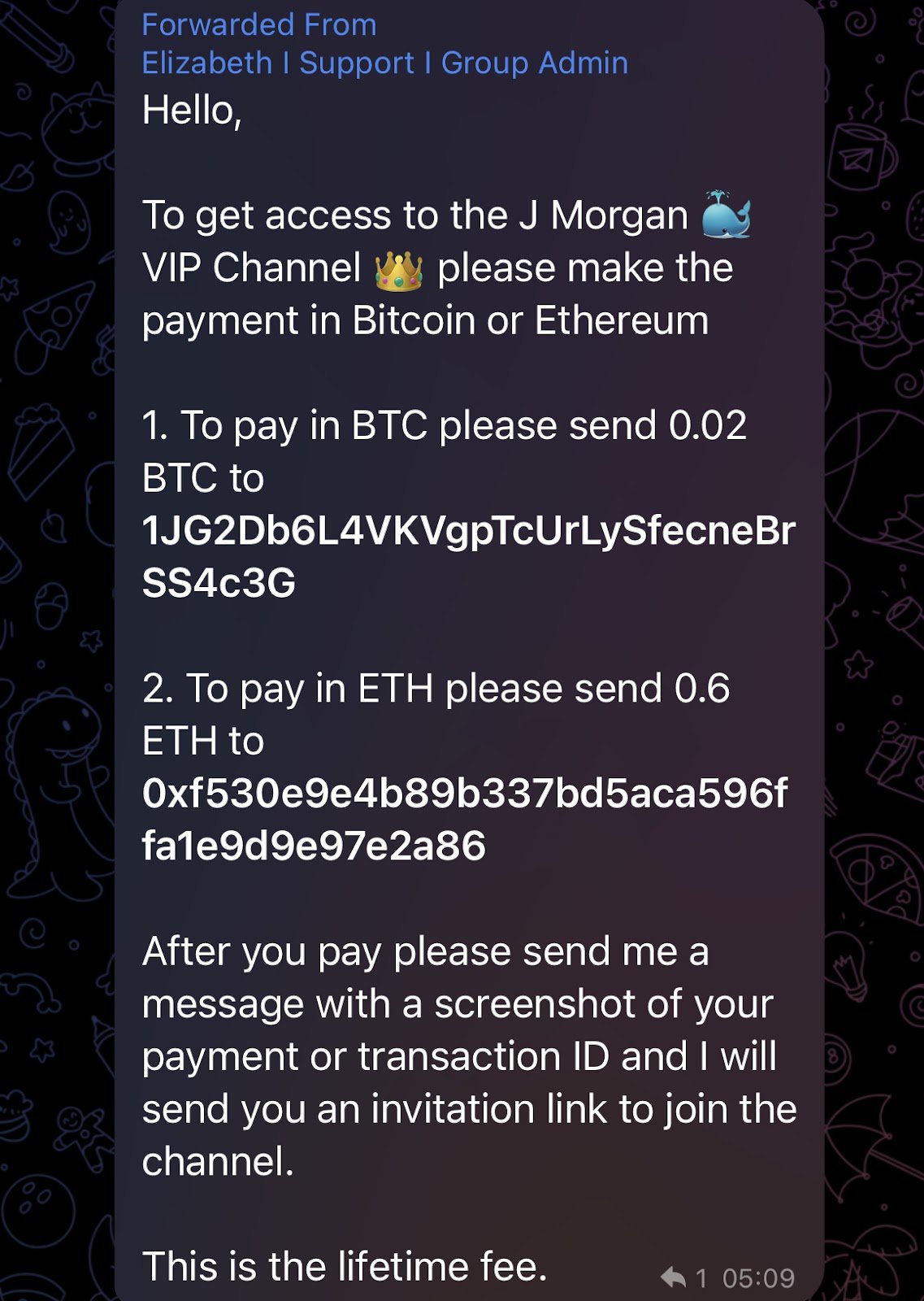 Приклад кетфішингу в телеграмі англ варіант