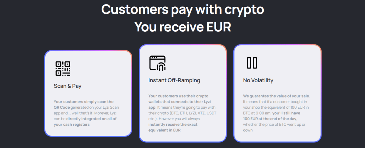 Illustration of the cryptocurrency payment process at points of sale. Source: lyzi.io 