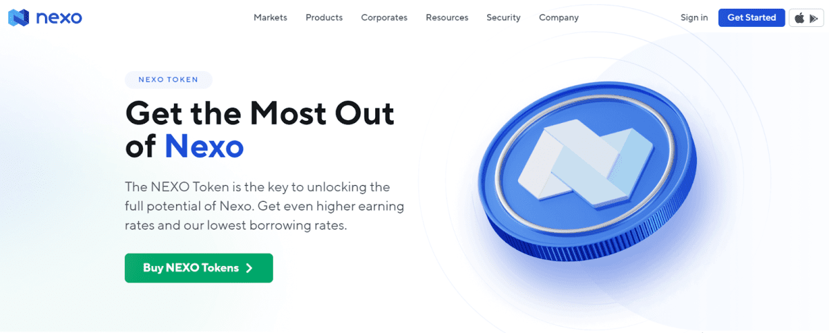 Раздел программы лояльности на сайте Nexo