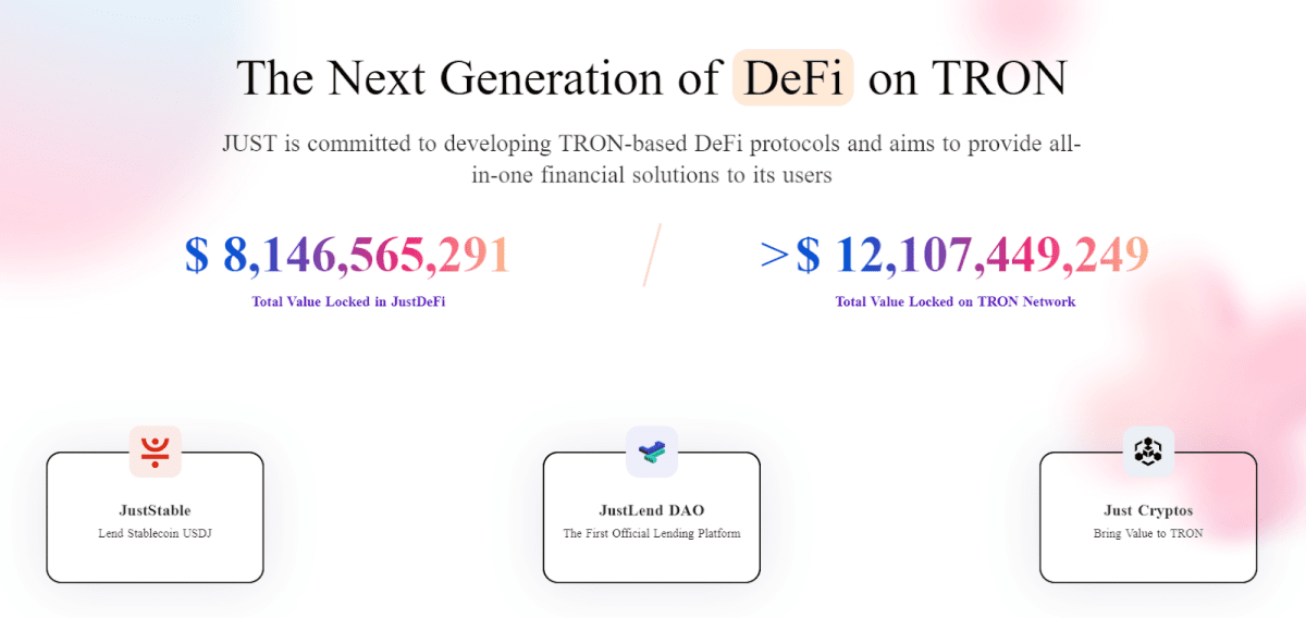 Homepage of the JUST website, source — just.network