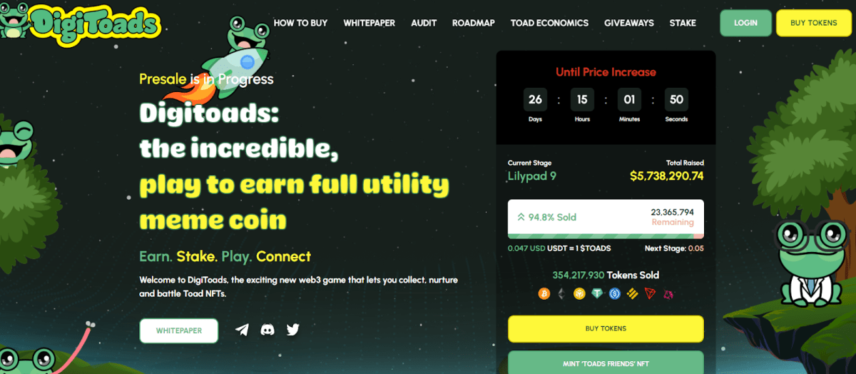 The home page of the DigiToads website, source — digitoads.world