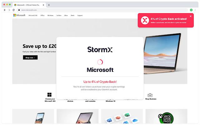 StormX offers 4% cashback in crypto for purchasing Microsoft products.