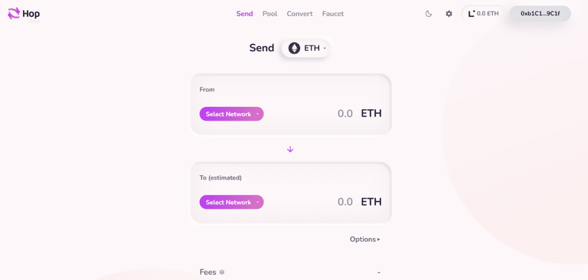 DeFi-протокол HOP, где происходят действия в тестнете Linea
