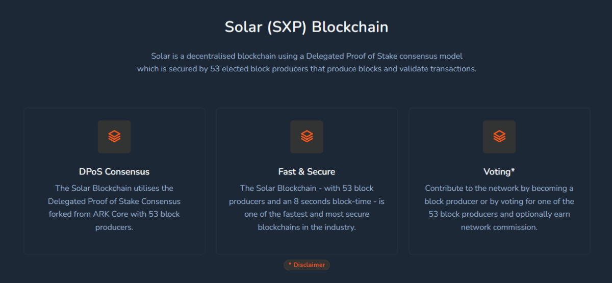 SXP Blockchain Characteristics. Source: solar.org