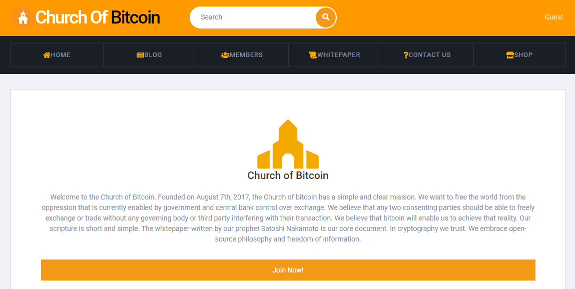 The Church of Bitcoin welcomes all. Source: churchofbitcoin.org