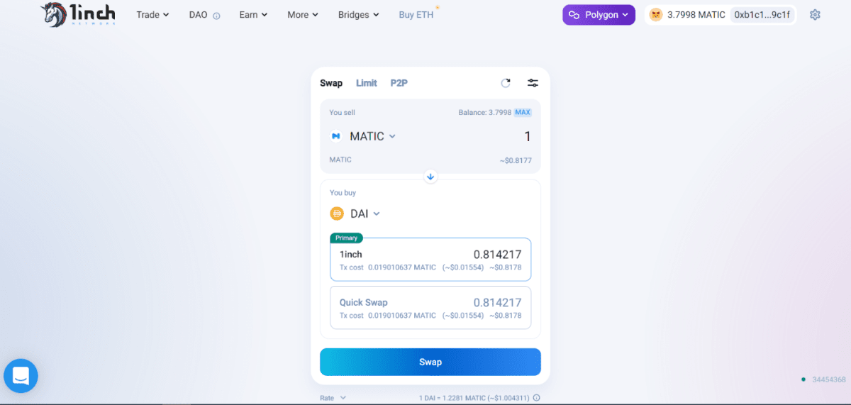 1INCH Network starting page