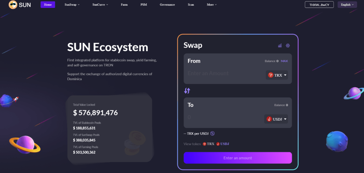 Sun Swap dashboard