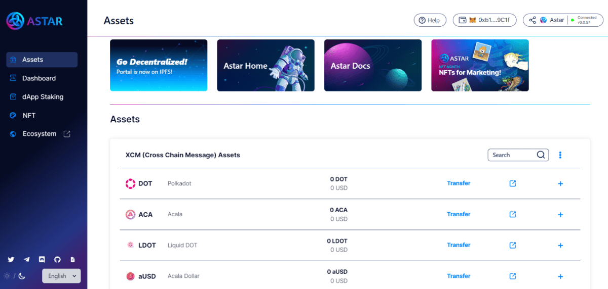 Робочий інтерфейс платформи Astar Network. Джерело: Portal.Astar.Network