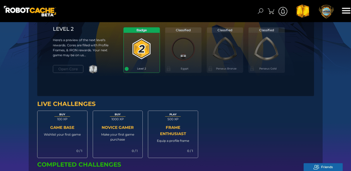 Рівень користувача та бали досвіду зростають через активність та покупки на платформі. Джерело: store.robotcache.com