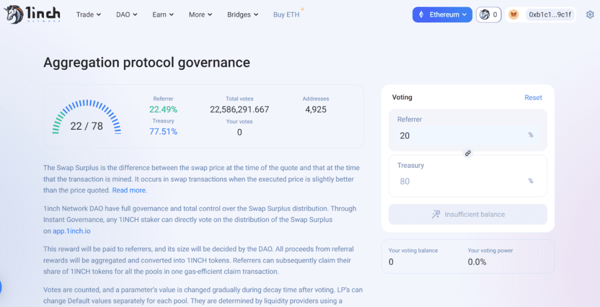DAO and voting section on 1inch Network