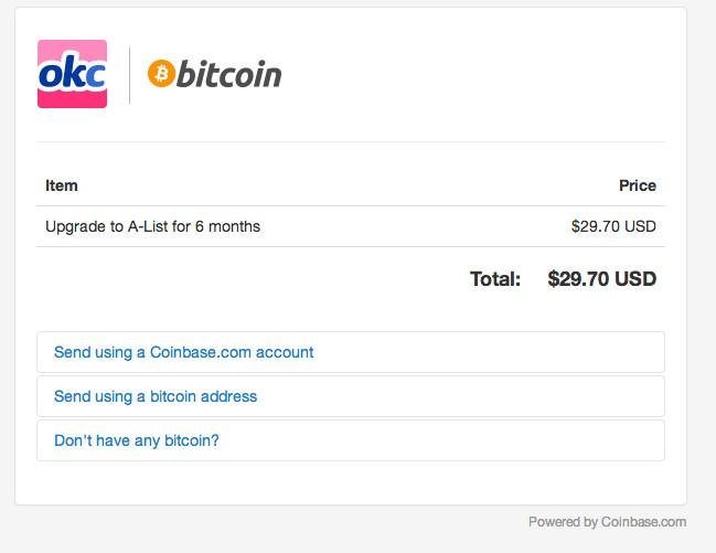 A snapshot of Bitcoin payment through Coinbase. Source: coinbase.com