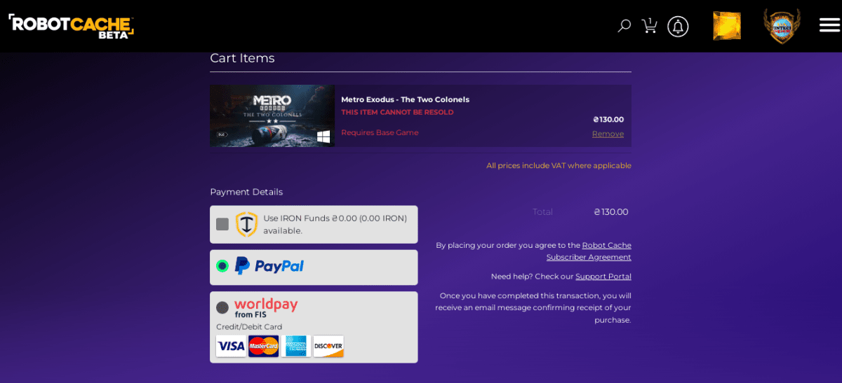 Купувати ігри можливо за IRON, з гаманця PayPal або за допомоги платіжних карток. Джерело: store.robotcache.com