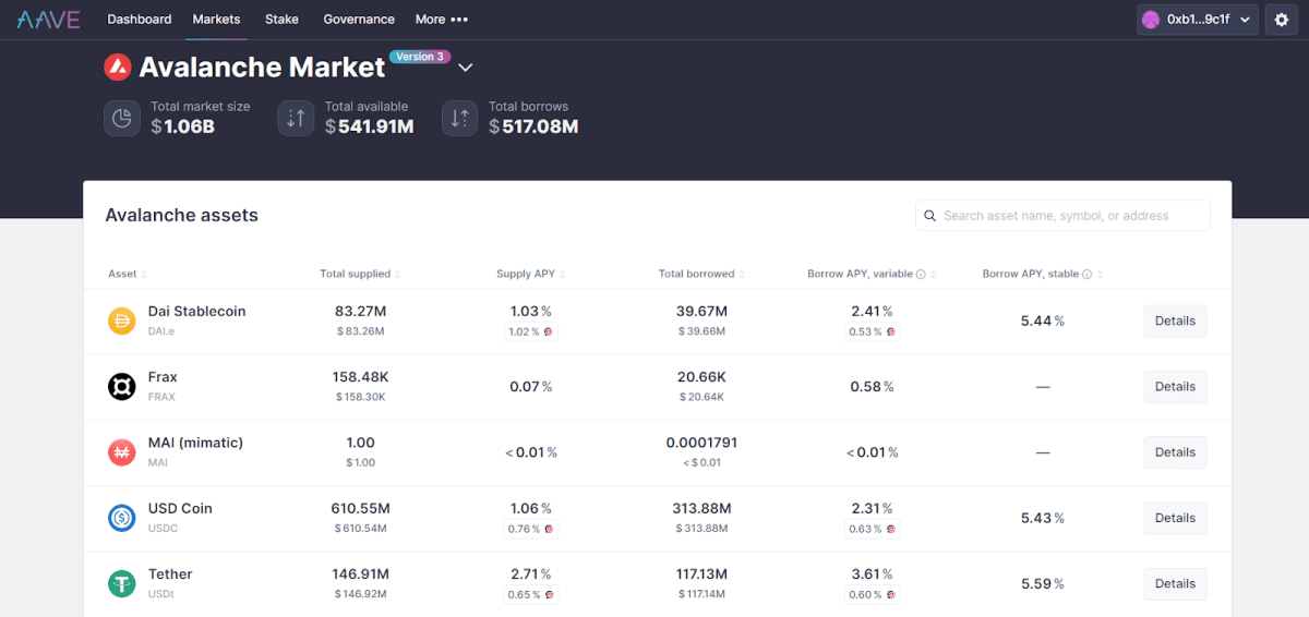 AAVE credit protocol starting page