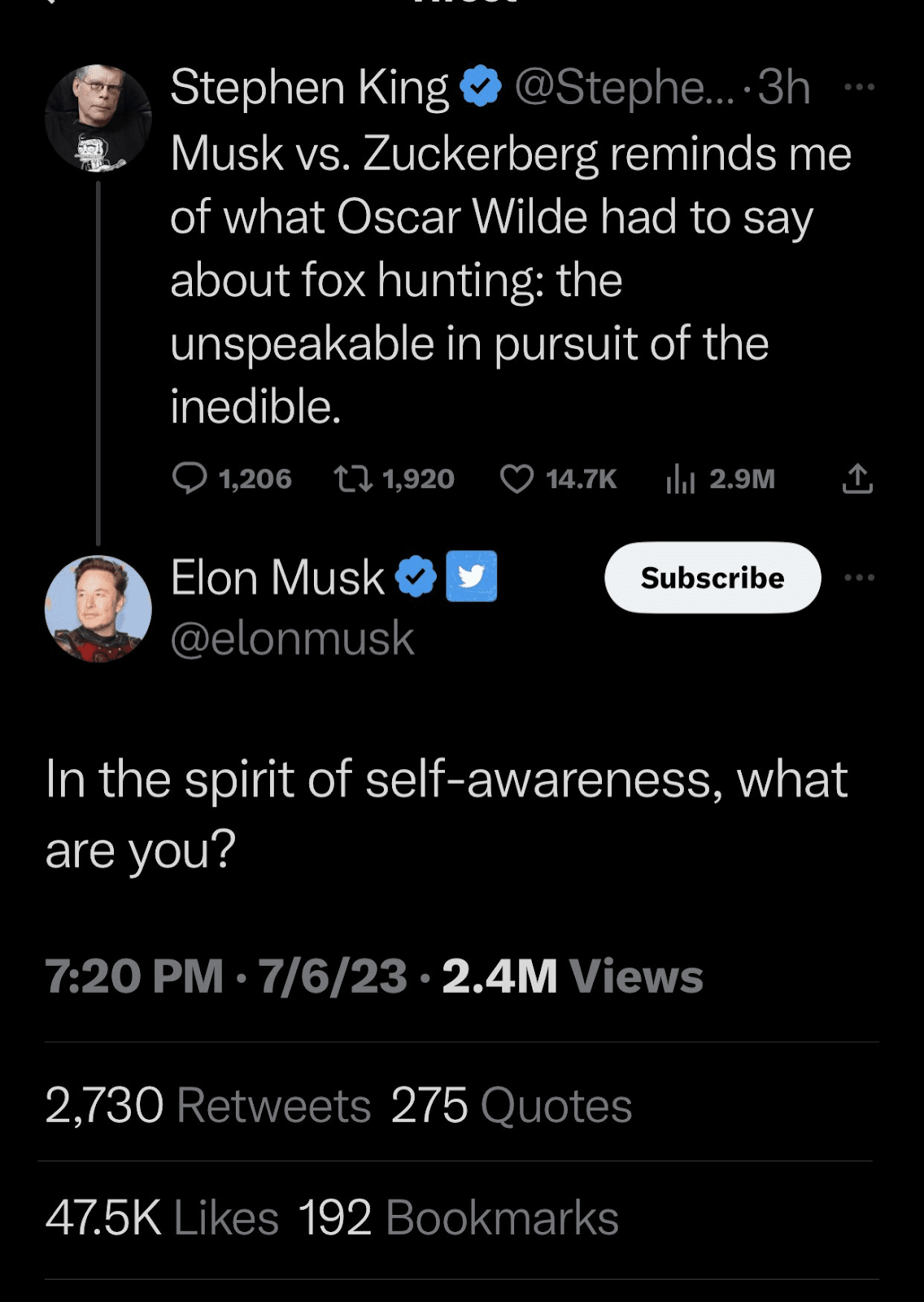 Stephen King’s tweet. Source: Stephen King’s Twitter handle