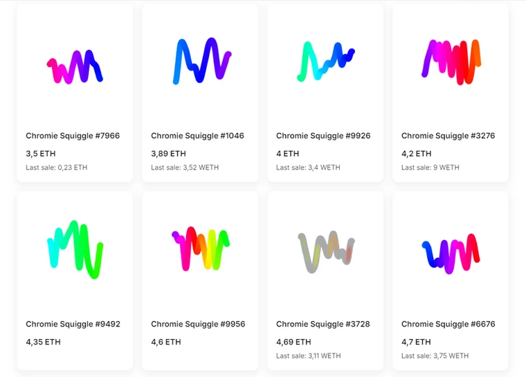Some pieces from the "Chromie Squiggle" NFT collection. Source: opensea.io