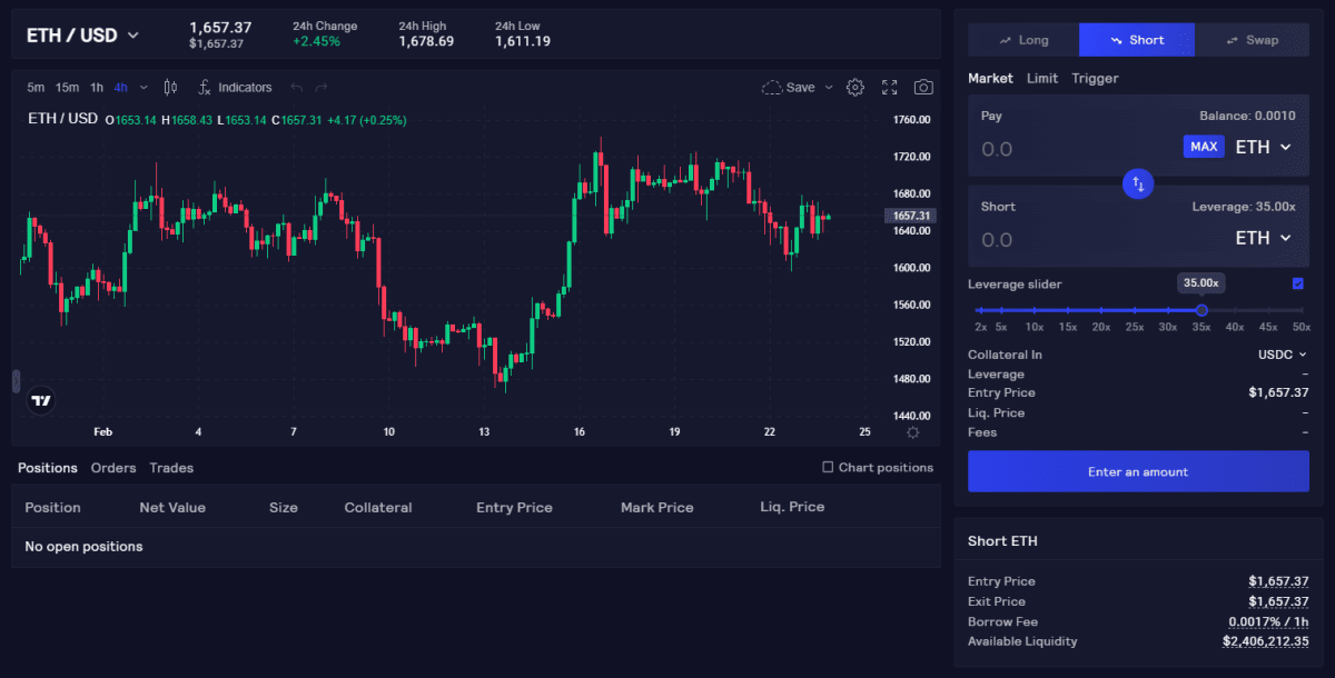 GMX Interface Source: app.gmx.io