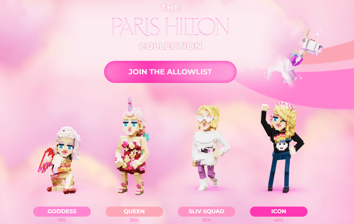 Four kinds of avatars with varying degrees of rarity Source: https://www.sandbox.game/avatar-collections/paris-hilton