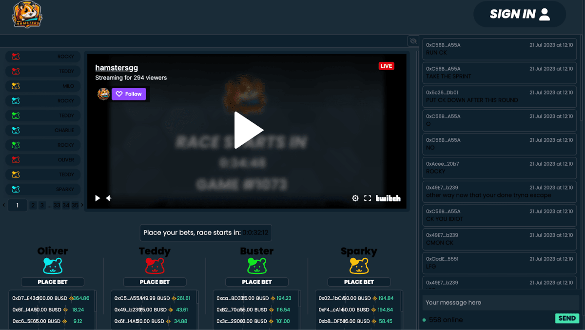 Hamsters GG’s website’s streaming page. Source: Hamsters GG’s website’s