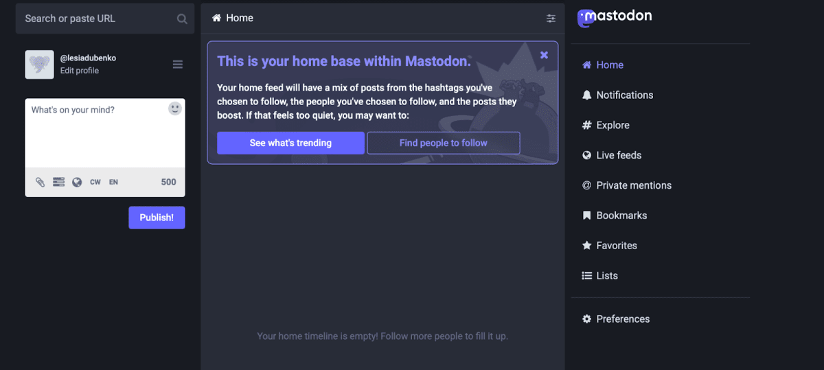           Інтерфейс користувача Mastodon. Джерело: Mastodon
