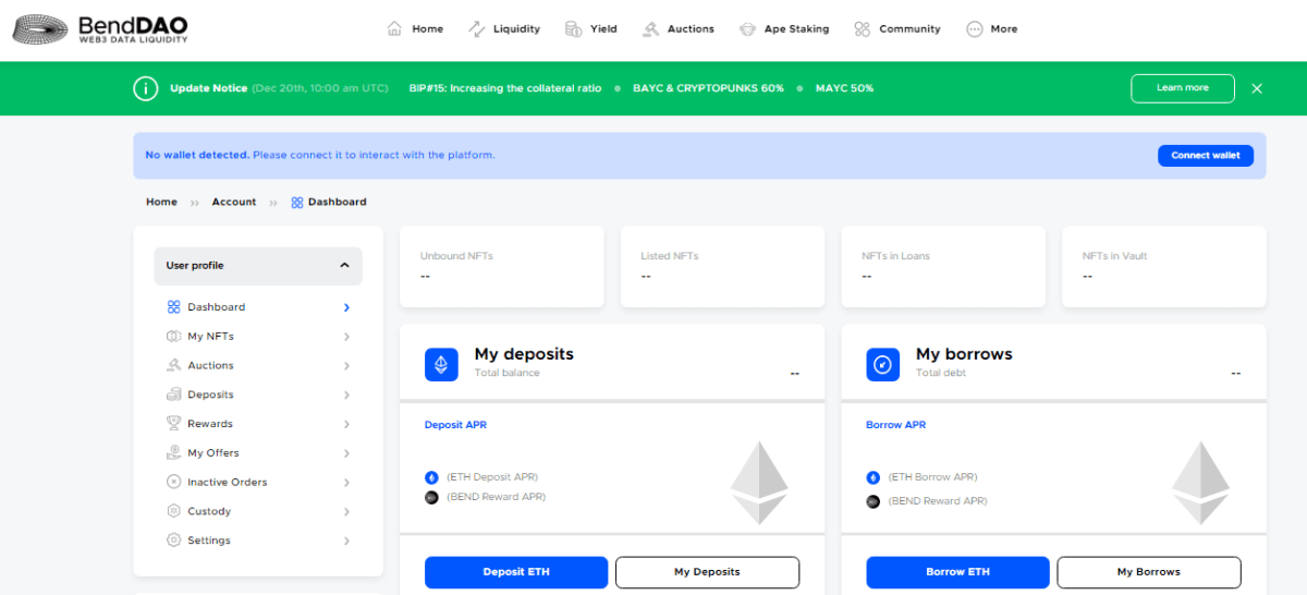 Інтерфейс BendDAO