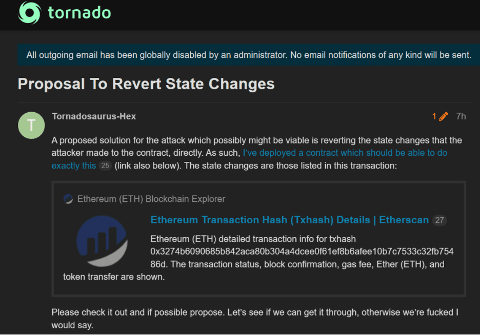 A post by Tornadosaurus-Hex. Source: Tornado Cash forum