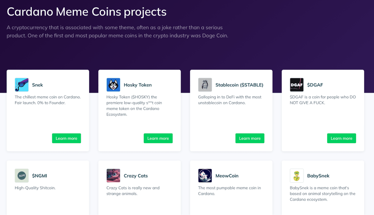 Memecoins on CardanoCube. Source: CardanoCube
