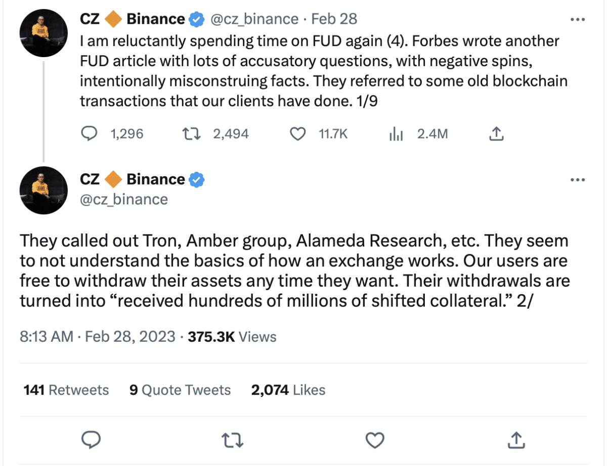 Source: CZ’s Twitter