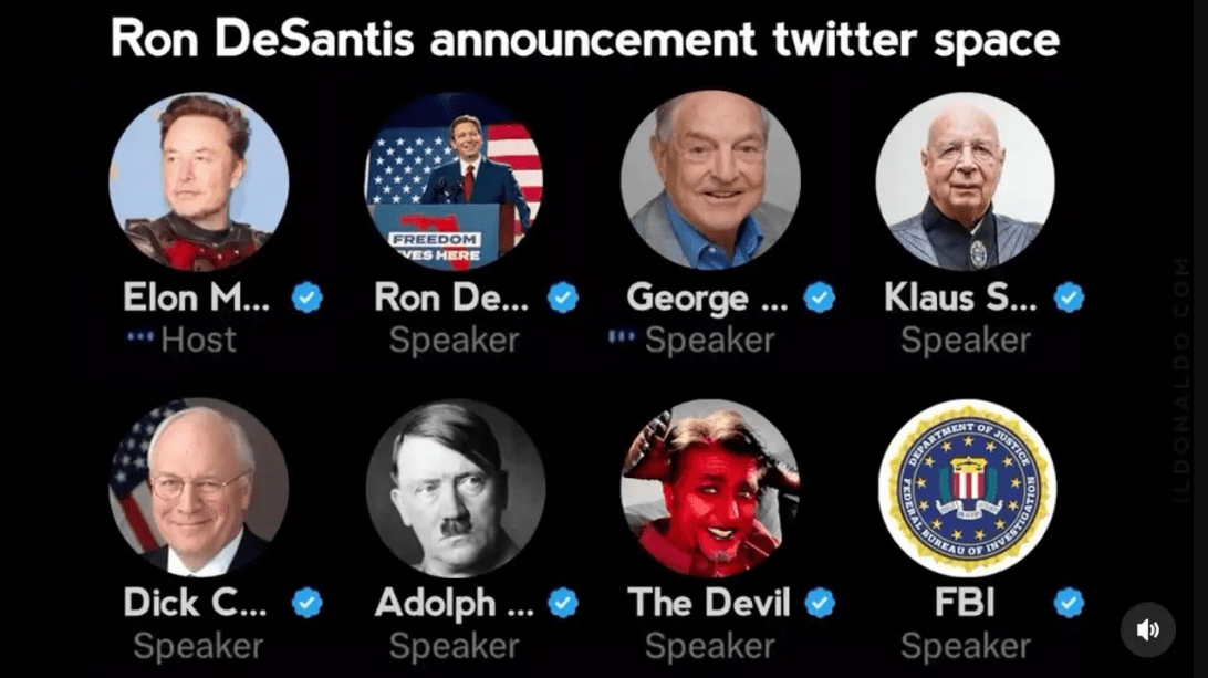 Twitter Space: A counterfeit DeSantis gathers friends. Source: Х