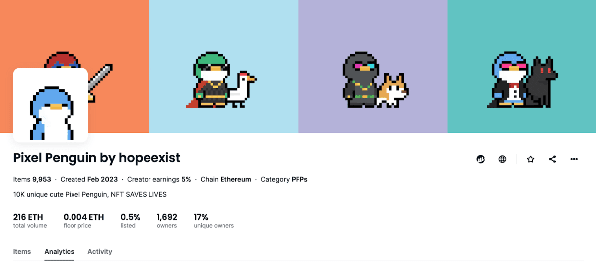 Pixel Penguin’s collection on OpenSea. Source: Pixel Penguin’s OpenSea Page