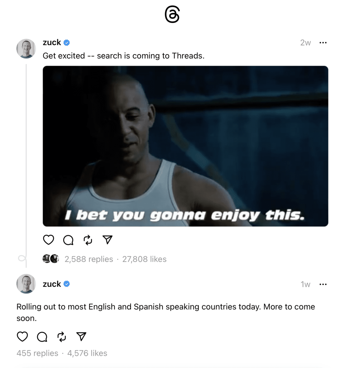 Тред от Цукерберга. Источник: Приложение Threads