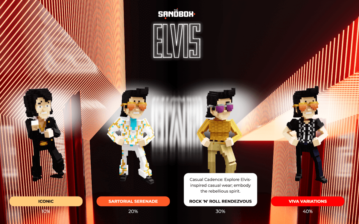 Elvis Presley avatar collection. Source: The Sandbox