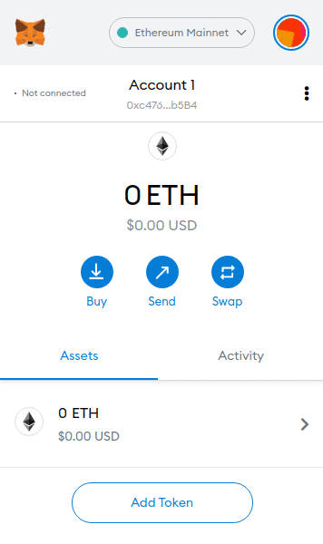 MetaMask wallet user interface