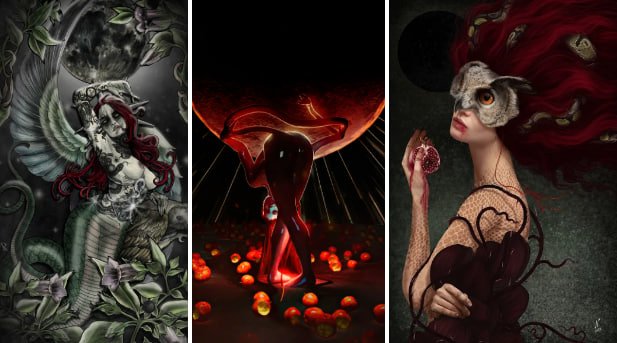 Mistress of the Night (Alejandro R Rozan), Free will… (luis freddy morales), Queen of the red Sea (NurArt). Джерело: https://www.niftygateway.com/