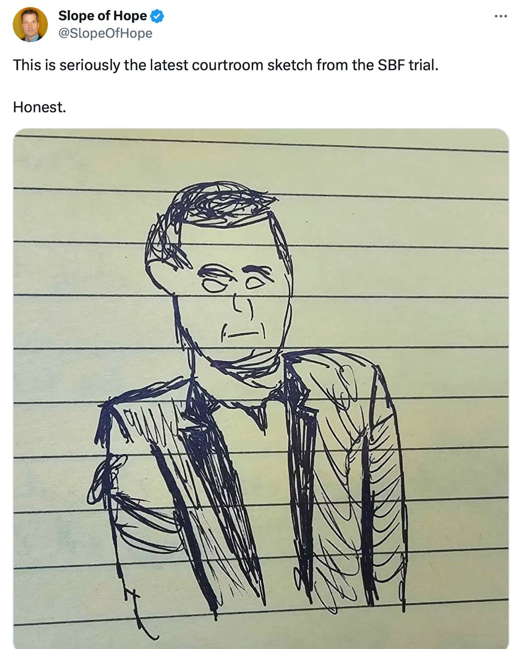 SBF’s courtroom sketch. Source: X (Twitter)