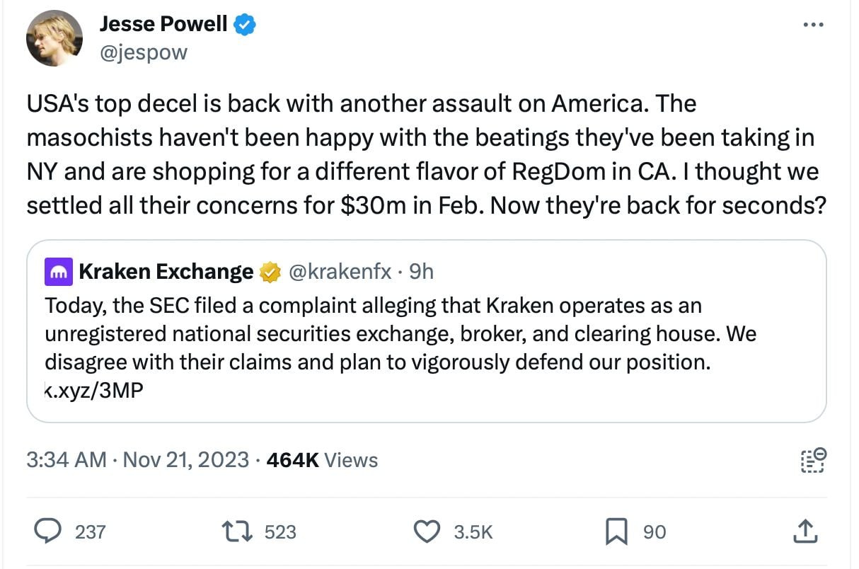Powell’s tweet. Source: X (Twitter)