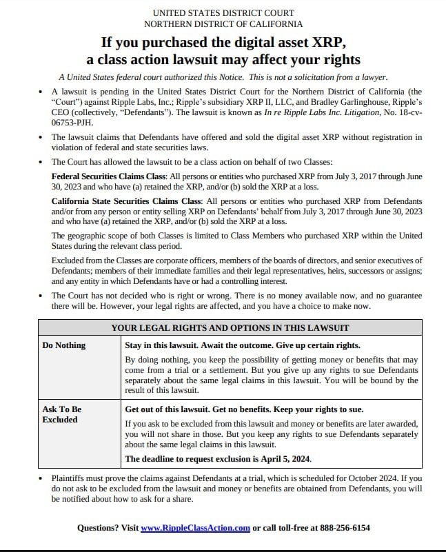 Судове повідомлення. Джерело: RippleClassAction.com