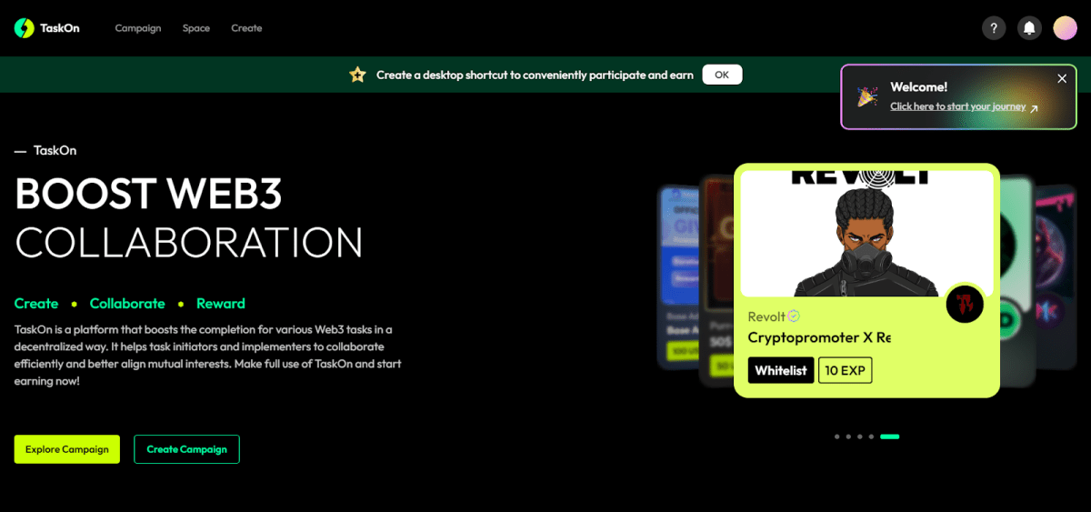 Стартовая страница платформы TaskOn (taskon.xyz)
