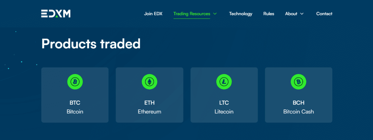 Bitcoin Cash is one of the four cryptocurrencies available for trading on EDX Markets. Source: edxmarkets.com