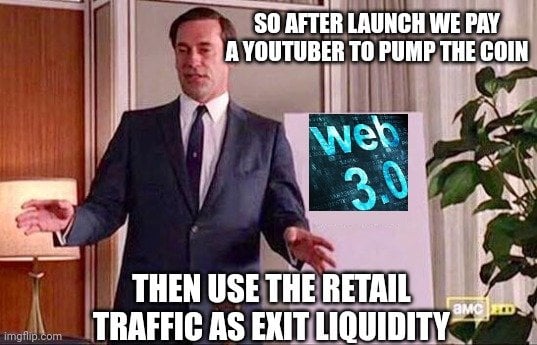 A meme of how pump and dump works. Source: imgflip.com