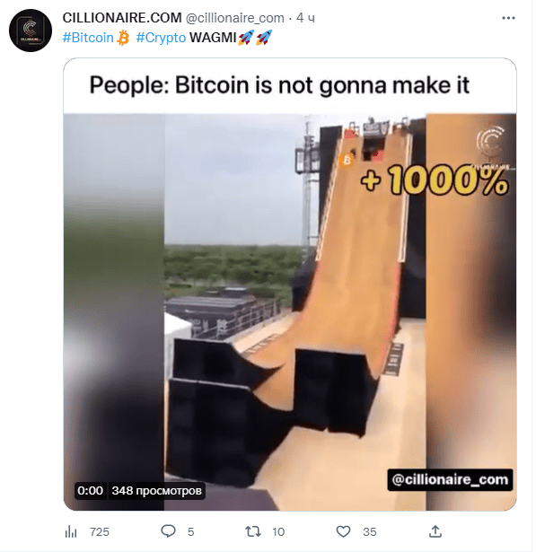 Твит с использованием слова WAGMI относительно BTC.