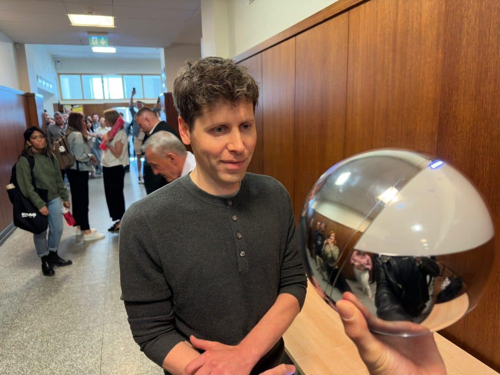 Sam Altman presenting the Orb device. Source: biometricupdate