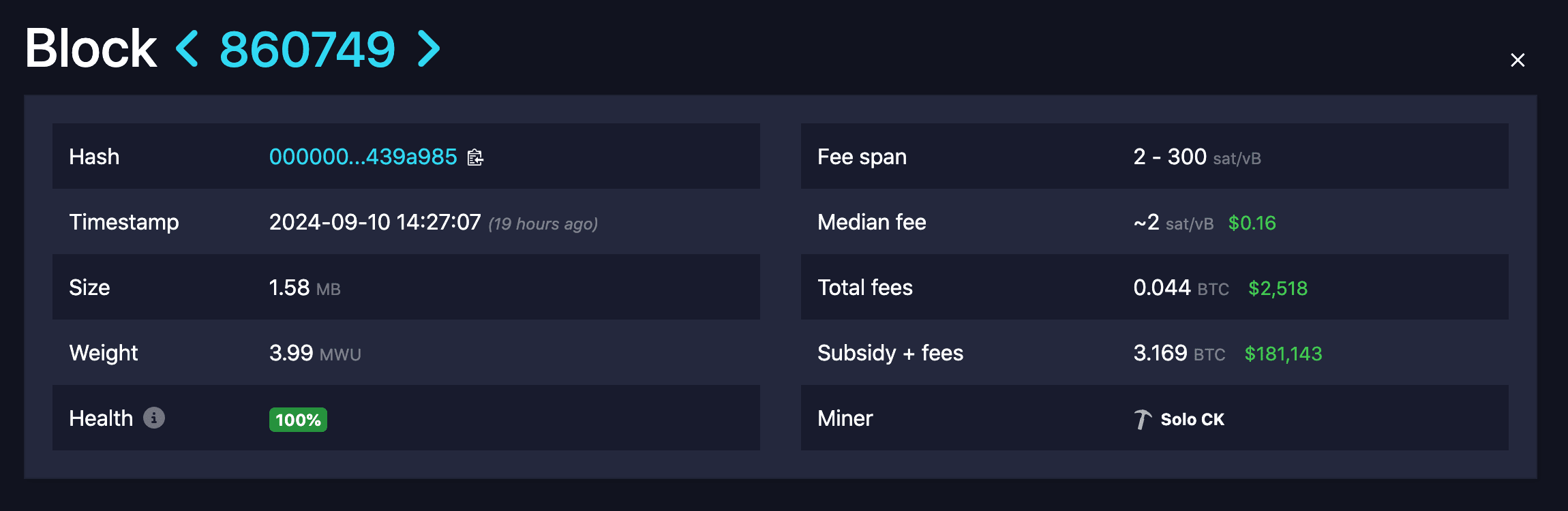 Details on block 860749. Source: Mempool Space website.