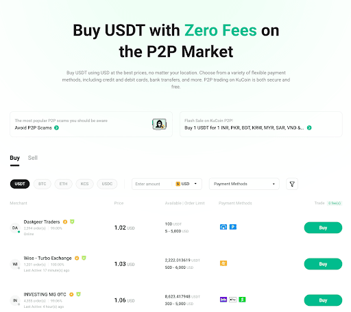 Криптовалюты,которые можно купить на P2P KuCoin Источник: kucoin.com